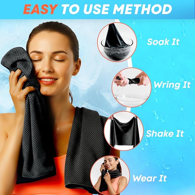 4 Pack Cooling Towels (40"x 12"), Soft Breathable Gym Towels, Outdoors Ice Towel for Neck and Face, Camp Essentials Microfiber Sweat Towels for Gym, Run, Yoga, Workout, Travel, Climb