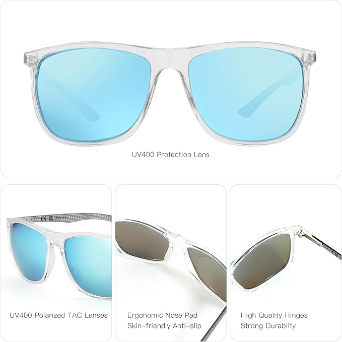 ZENOTTIC Square Polarized Sunglasses for Men Ultralight Carbon Fiber Sun Glasses Driving Fishing Golf Sports UV400 Protection