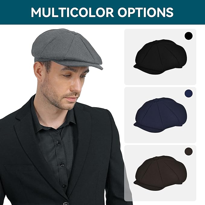 POUDAY Wool Blend Newsboy Cap for Men Irish Cap Newsboy Hat Newsies Cabbie Hat