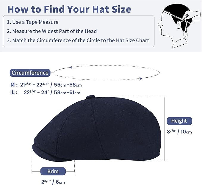 Men's Wool Blend Newsboy Cap Adjustable Gatsby Ivy Newsies Cabbie Hat Classic 8 Panel Tweed Flat Winter Hat