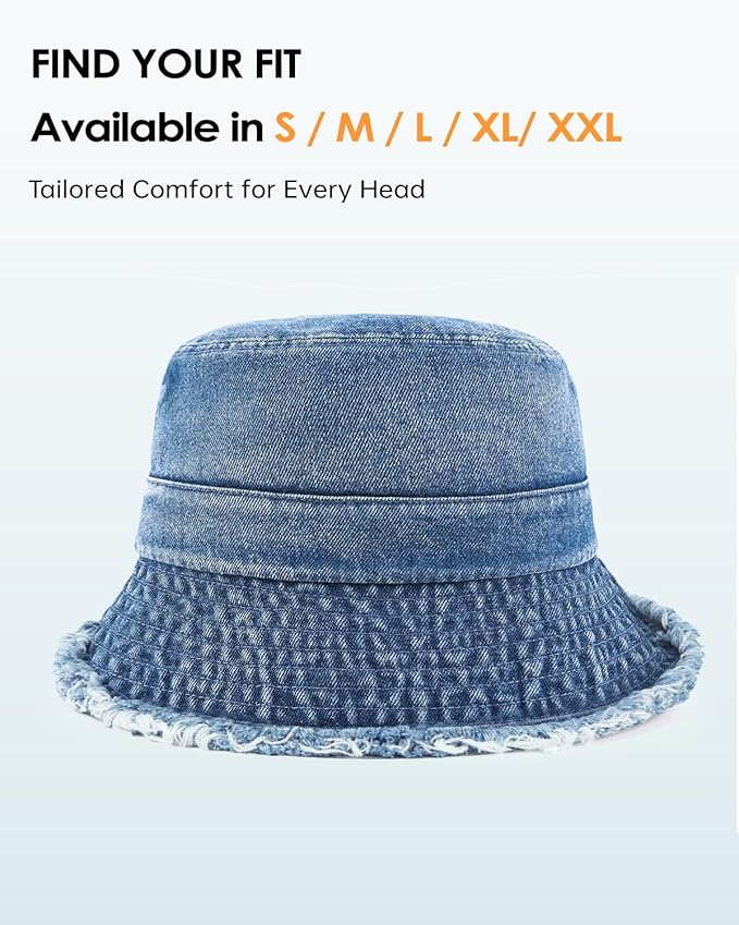 Zylioo XXL XL L M Denim Bucket Sun Hat,Oversized Jean Fisherman Hats,Adjustable Packable Summer Travel Hats