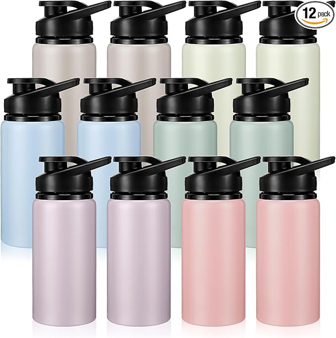 Domensi Aluminum Water Bottle Bulk Reusable Water Bottle, Lightweight Easy Carry Leakproof with Snap Lid Travel Bottles, for Gym Outdoor Sports Cycling Camping Fishing(20oz, 12 Pack)