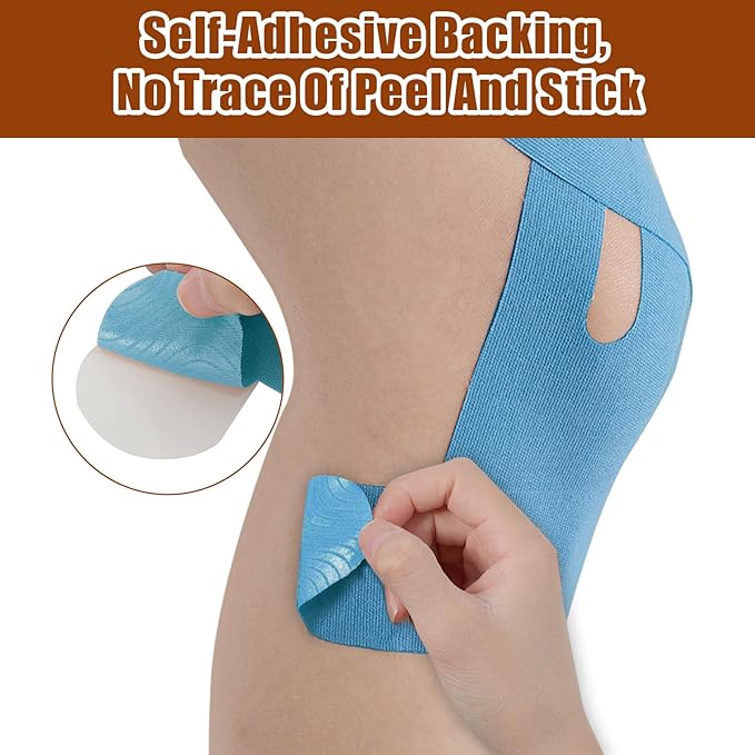 10Pcs Kinesiology Tape for Knees,Athletic Tape,Waterproof & Breathable Kinesio Tape,Elastic Sports Tape for Knee Pain Relief,Kinesiology Tape Precut,Knee Tape,Muscle Tape for Knee Support (Blue)