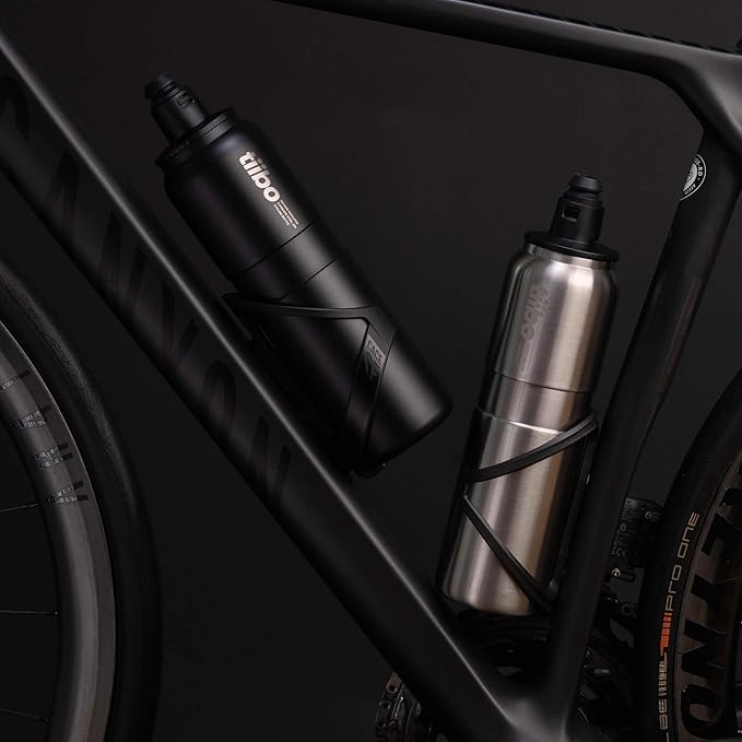 tiibo Vacuum Insulated Stainless Steel Bike Water Bottle, Double Wall, No-Squeeze, Fast Flow Sport Nozzle, Designed for Cycling, Biking, Fitness & Sports, Fits Most Bike Cages (Brushed, 23OZ)