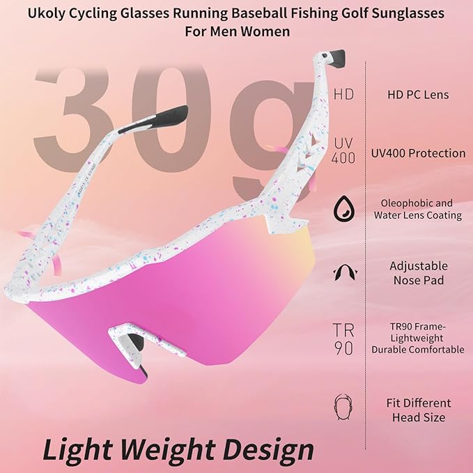 Ukoly Baseball Sunglasses For Men Women,Sports Sunglasses For Baseball Running Cycling UV400 protection TR90 Frame 615
