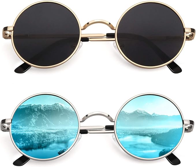 CGID Retro Round Polarized Sunglasses Mens Womens Circle Metal Hippie Shades UV400 Protection E01