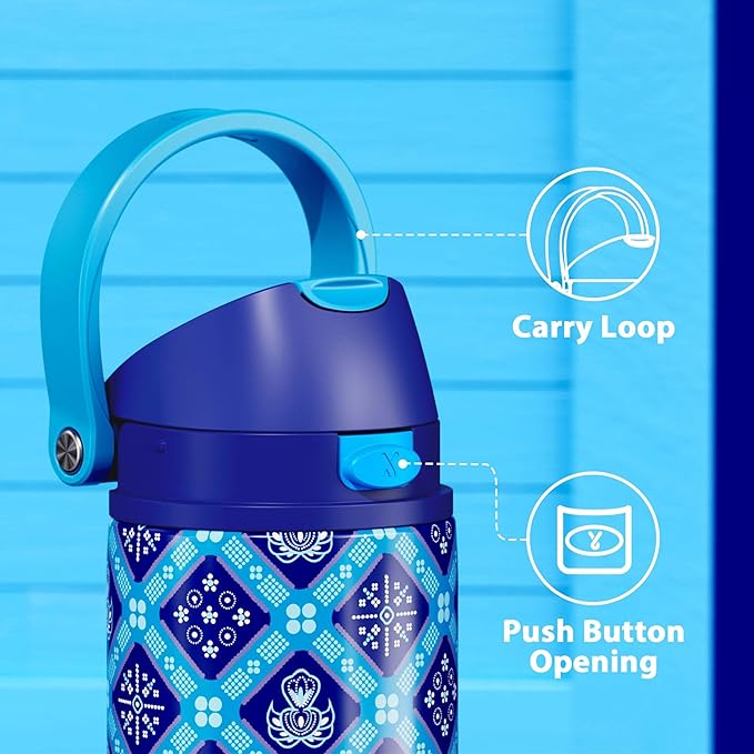 24 oz Insulated Water Bottle for Men: Meoky Stainless Steel Water Bottle with Holder and Shoulder Strap - Leak Proof, Cold for 24 Hours, Fits in Car Cup Holder, BPA-Free for Sports Travel, Blue Faith
