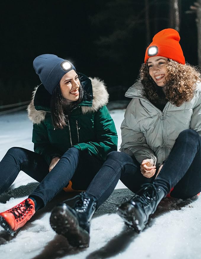 YunTuo LED Beanie with The Light, Unisex USB Rechargeable Headlamp Winter Knitted Cap Gifts for Men Dad Husband Him