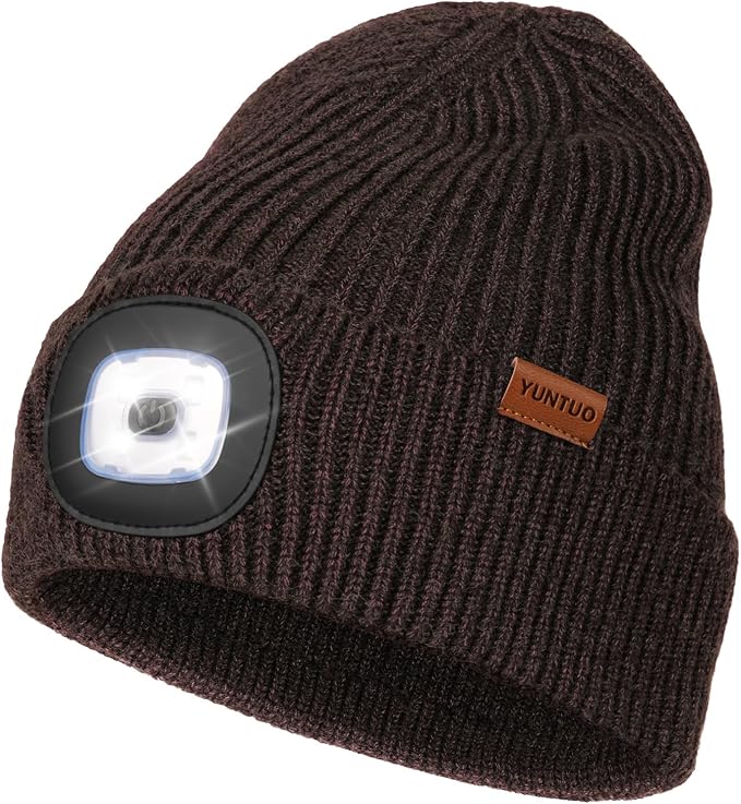 YunTuo LED Beanie with The Light, Unisex USB Rechargeable Headlamp Winter Knitted Cap Gifts for Men Dad Husband Him