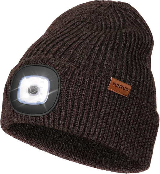 YunTuo LED Beanie with The Light, Unisex USB Rechargeable Headlamp Winter Knitted Cap Gifts for Men Dad Husband Him