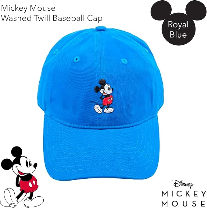 Disney Mickey Mouse Baseball Hat, Washed Twill Cotton Adjustable Dad Cap