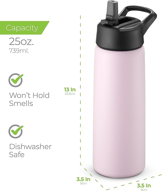 SIPX™ 25 oz Insulated Water Bottle with 3 Lids – Leakproof Stainless Steel, Triple Insulated – Cold 24 Hours/Hot 12 Hours – Durable Bottle for School, Gym, Travel – Purple