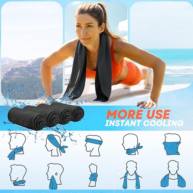 4 Pack Cooling Towels (40"x 12"), Soft Breathable Gym Towels, Outdoors Ice Towel for Neck and Face, Camp Essentials Microfiber Sweat Towels for Gym, Run, Yoga, Workout, Travel, Climb