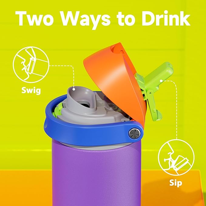 24 oz Insulated Water Bottle for Women: Meoky Stainless Steel Metal Water Bottle with 2-in-1 Straw and Spout Lid - Leak Proof, Cold for 24 Hours, Protective Silicone Base, BPA-Free for School, Violet