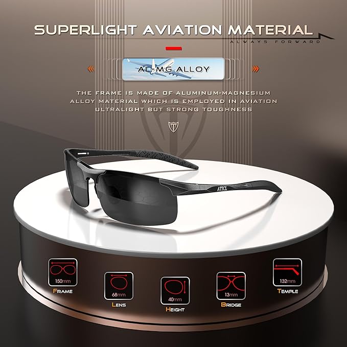 ATTCL Men's Fashion Driving Polarized Sunglasses for Men - Al-Mg metal Ultralight Frame