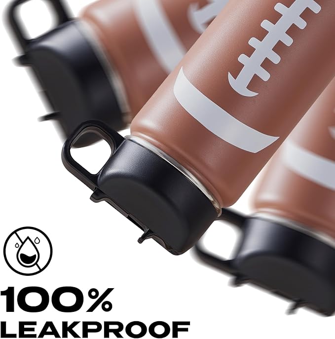 Football Water Bottles for Boys 18 oz and 100 PCS Football Stickers Sports Insulated Stainless Steel Water Bottle Footballs Accessories Stuff Gear Gifts For 8-12 12-14 Player