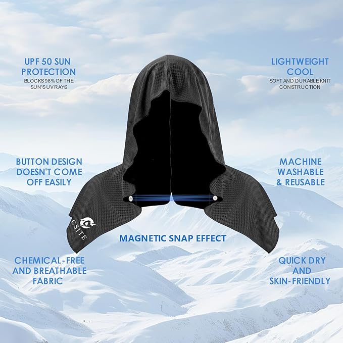 2 Pack Cooling Hoodie Towels, Instant Cooling Towels for Neck and Face, UPF 50 Sun Protection, Ice Towel for Hot Weather, Head Towel for Sports, Camping, Cycling & More Activities