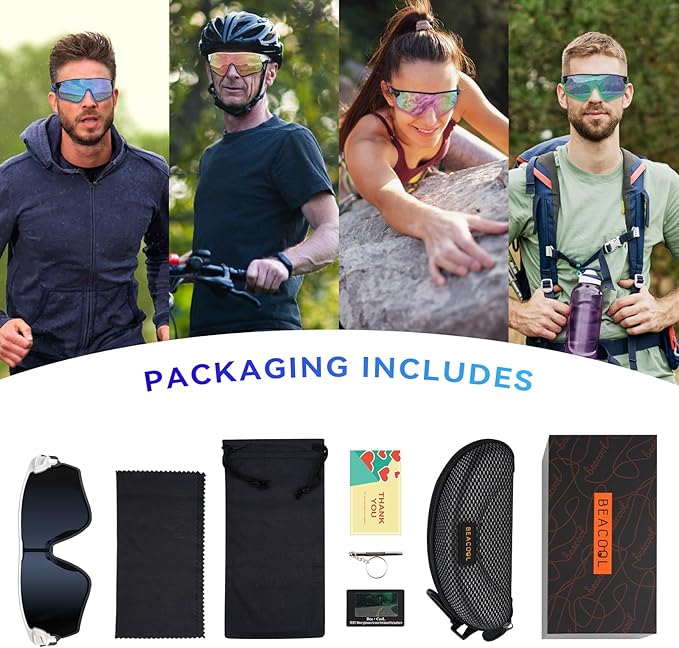 BEACOOL Polarized Sports Sunglasses for Men Women Youth Baseball Cycling Running Driving Fishing Golf Motorcycle TAC Glasses