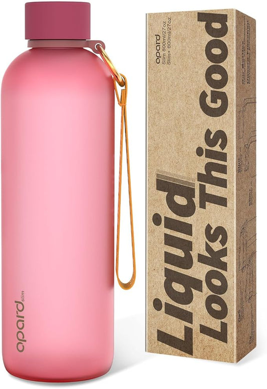 Opard Slim Water Bottle 27oz, Dishwasher Safe Plastic Water Bottle BPA-Free, Leakproof Screw Top, Flamingo Pink, Reusable for Travel School Sport Gym Hiking