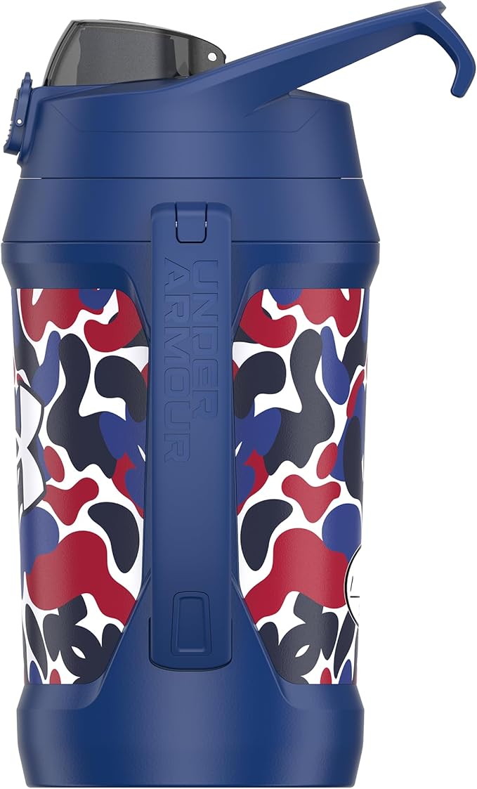 Under Armour Half Gallon Water Bottle Insulated, 64oz Insulated Water Bottle with Handle, Fence Hook, Leak Resistant, for Baseball, Football & More, Royal Hypercamo