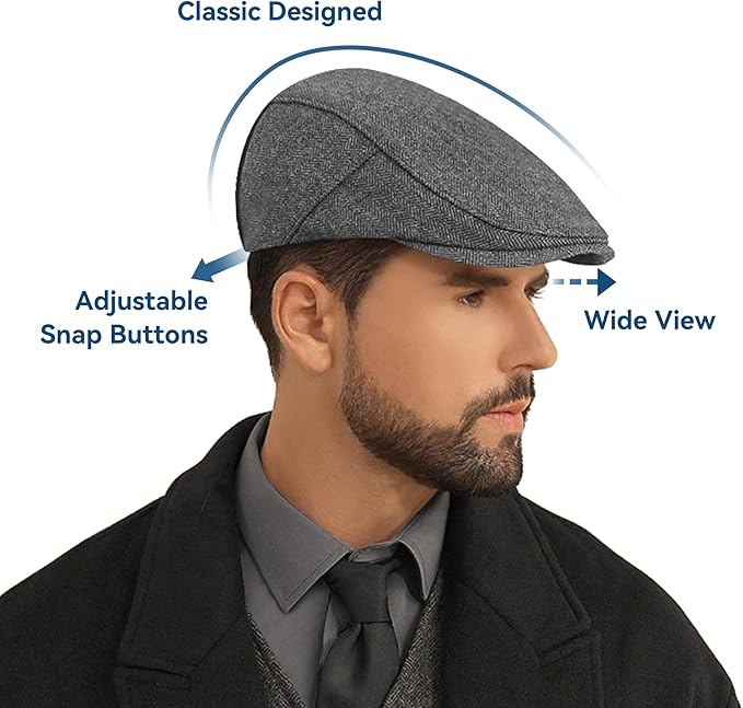 Men's Newsboy Cap Wool Blend Classic Herringbone Tweed Flat Caps Gatsby Cabbie Hats Ivy Irish Hat