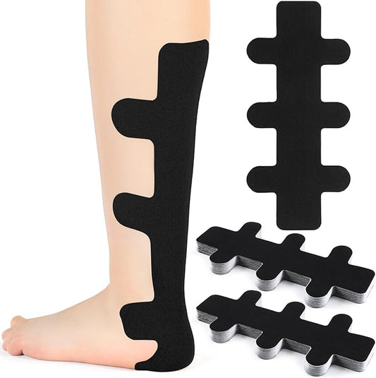 30 Pcs Achilles Tendonitis Kinesiology Tape Precut Achilles Tendon Ankle Tape Latex Free for Sprained Ankle Relief Muscle Support Foot Pain Athletic Sport(Black)