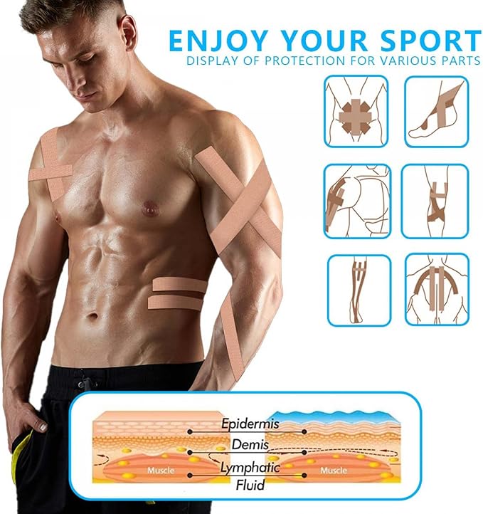 2 Pack Kinesiology Tape, Athletic Tape Supports Protects Muscles, Knees, Shoulders & Plantar Fasciitis, Waterproof & Hypoallergenic Kinesiology Tape (Skin Color)