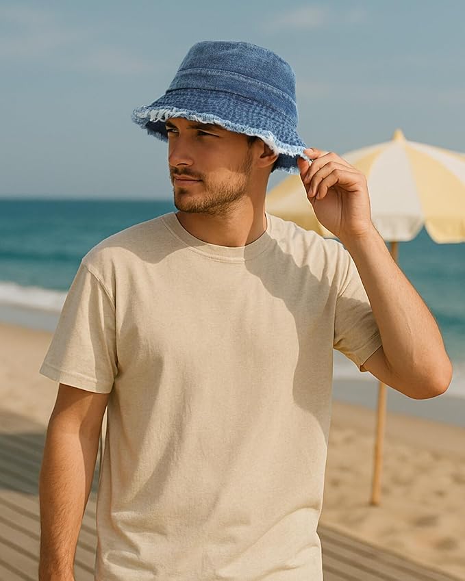 Zylioo XXL XL L M Denim Bucket Sun Hat,Oversized Jean Fisherman Hats,Adjustable Packable Summer Travel Hats