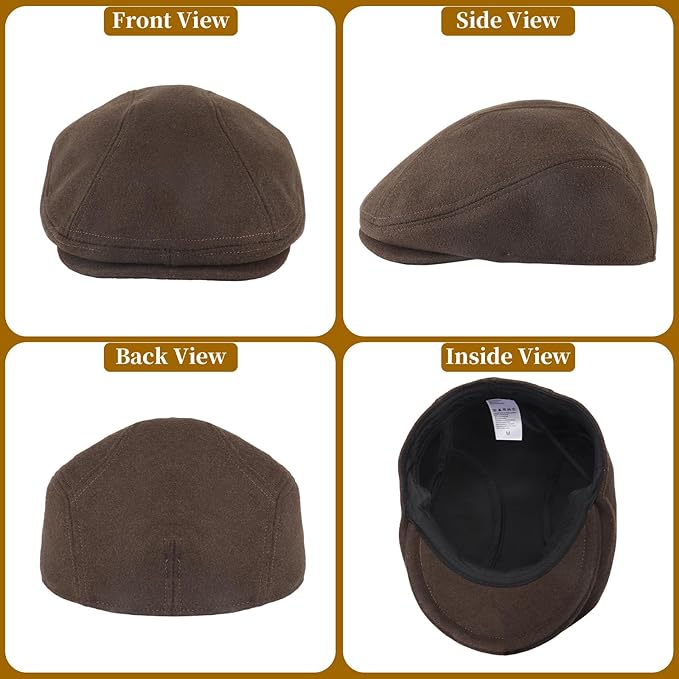 YDO DENSER Men's Newsboy Caps Wool Gatsby Beret Hat Retro Irish Driver Flat Cap Classic Dress Hat Fitted Caps for Golf