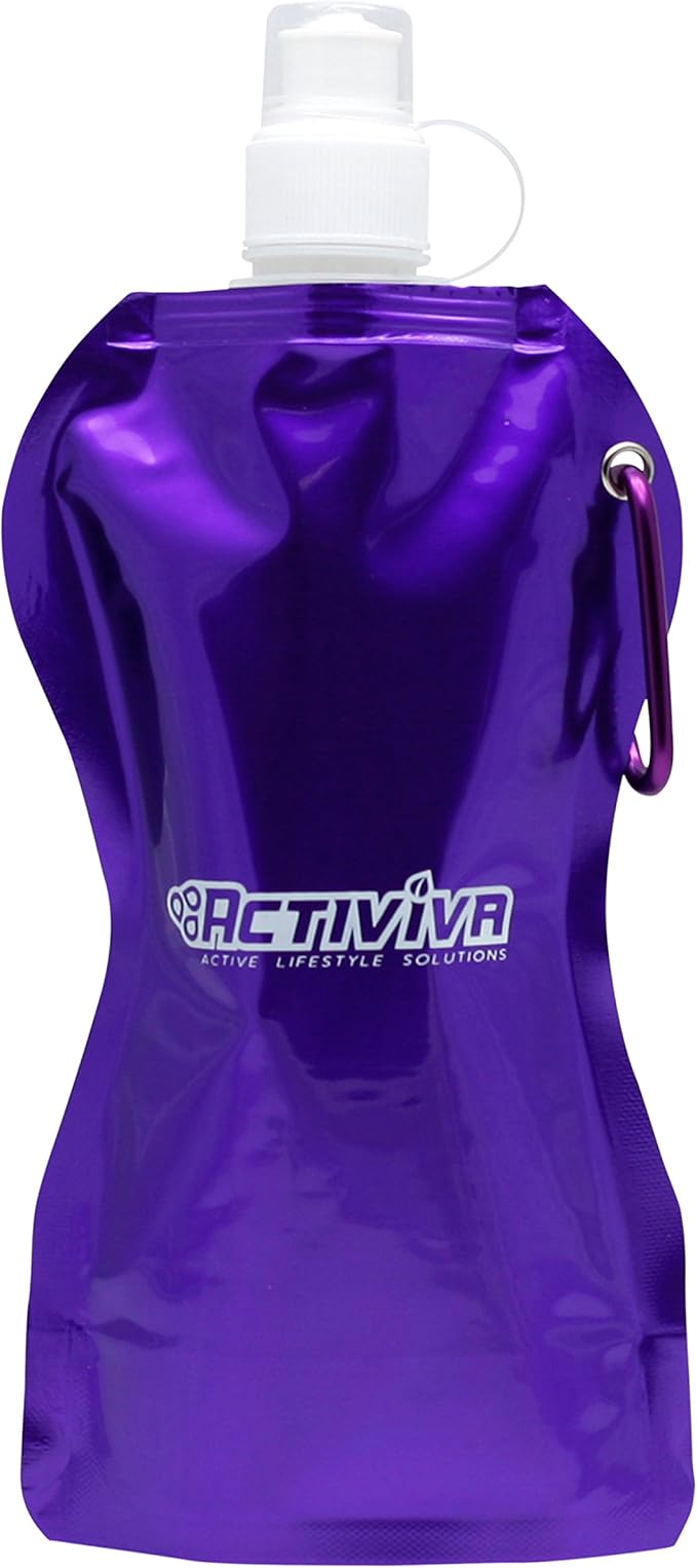 USA Merchant | Collapsible Reusable Water Bottle with Carabiner Clip Light Weight Leak Proof Foldable Drinking Water Bottle Non Toxic BPA Free - 16.9 oz 4 Pack (Pink, Purple, Red, Clear)