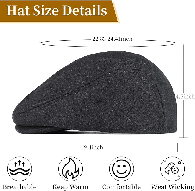 YDO DENSER Men's Newsboy Caps Wool Gatsby Beret Hat Retro Irish Driver Flat Cap Classic Dress Hat Fitted Caps for Golf