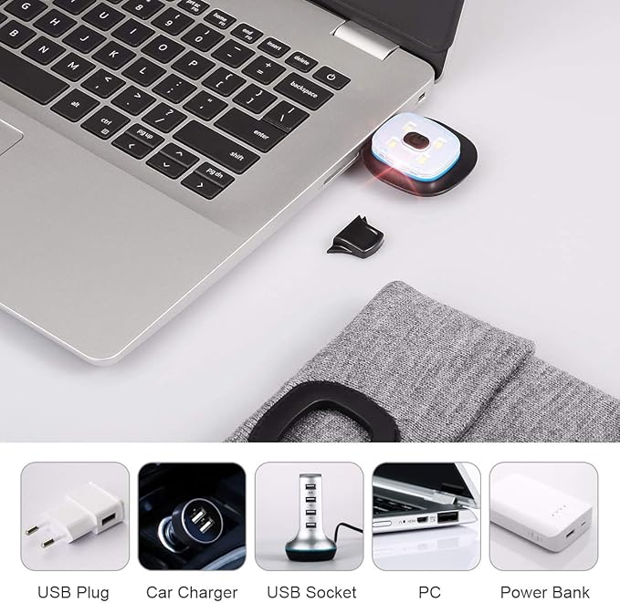 YunTuo LED Beanie with The Light, Unisex USB Rechargeable Headlamp Winter Knitted Cap Gifts for Men Dad Husband Him