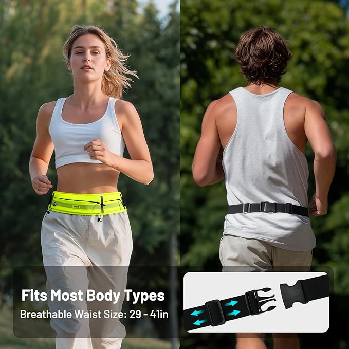 MIER Running Belt for Men Women Slim Fanny Pack Phone Holder Jogging Pouch with Marathon Bib Clip Runner Waist Pack for Walking Cycling for Keys, Cards & Essentials (Neon Yellow)
