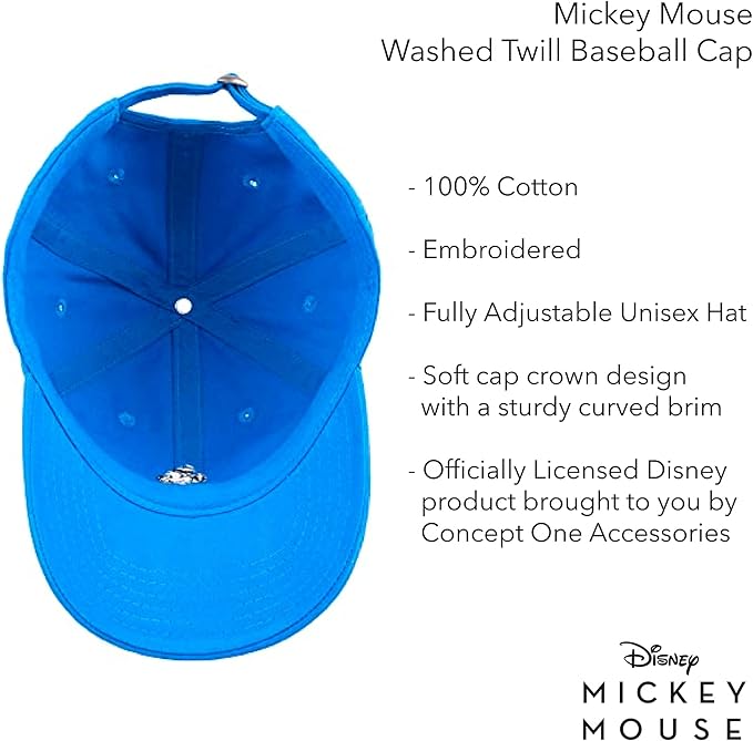 Disney Mickey Mouse Baseball Hat, Washed Twill Cotton Adjustable Dad Cap