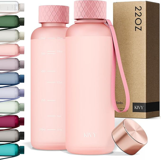 KIVY Slim Water Bottle 22oz [Lightweight & Shatterproof] - Reusable Tritan Water Bottle - Leak Proof Bottle for Women & Men - Water bottle no straw - Dishwasher Safe - BPA Free - Pink