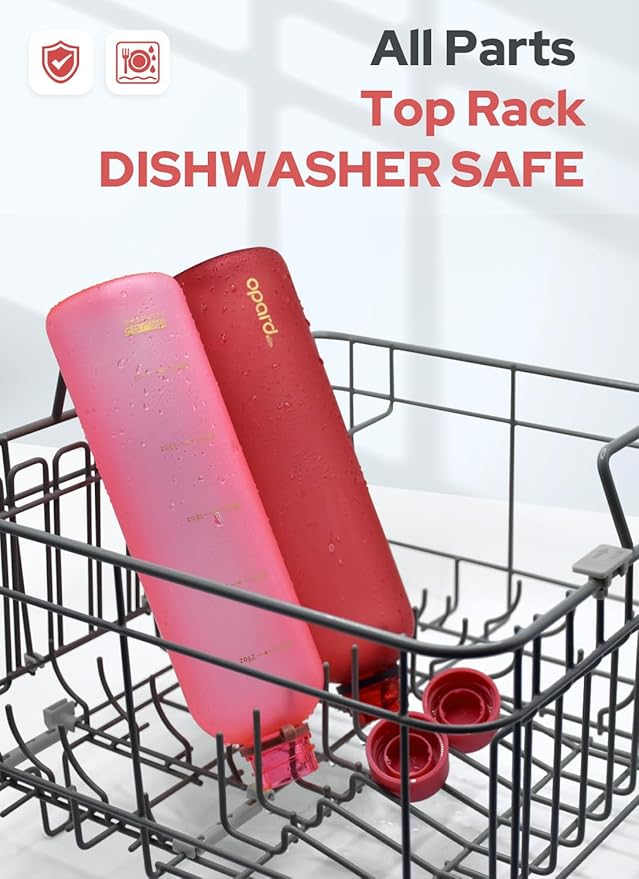 Opard Slim Water Bottle 32oz, Dishwasher Safe Plastic Water Bottle BPA-Free, Leakproof Screw Top, Cranberries Red, Reusable for Travel School Sport Gym Hiking