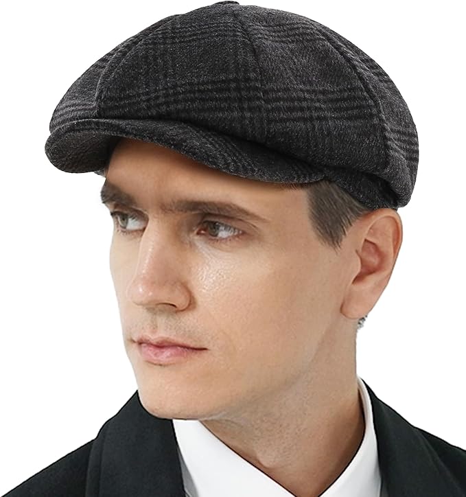 KUJUHA Wool Newsboy Cap for Men Flat Irish Cabbie Ivy Gatsby Newsboy Driving Hat Hunting Cap
