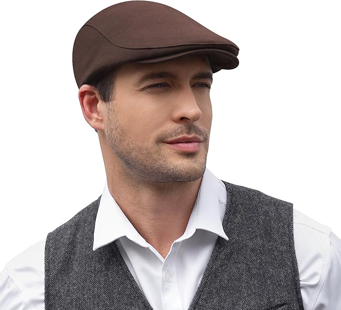 KUJUHA Men's Newsboy Cap Cotton Flat Ivy Gatsby Newsboy Hat Driving Hat Irish Cabbie Hunting Caps Winter Hat