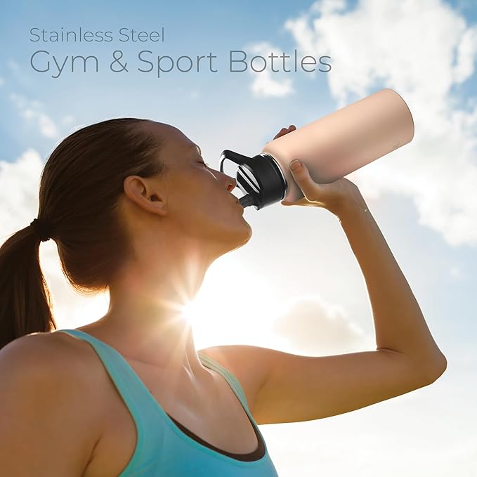 SIPX™ 40 oz Insulated Water Bottle with 3 Lids – Leakproof Stainless Steel, Triple Insulated – Cold 24 Hours/Hot 12 Hours – Durable Bottle for School, Gym, Travel – Pink