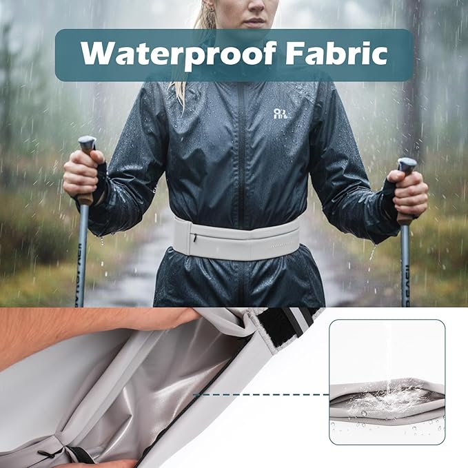 Lsnisni Slim Running Belt for Men and Women, Running Waist Pack with Water Bottle & Towel, Multi Pocket Fanny Pack - Phone Holder, Adjustable for Running, Climbing - Medium - Grey