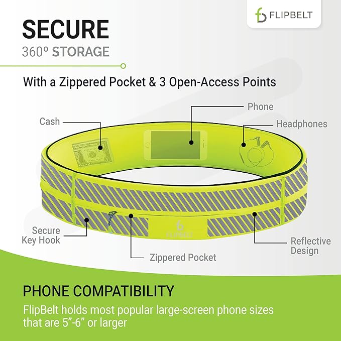 FlipBelt Zipper Running Belt, Waist Pack for Fitness and Running, US Company