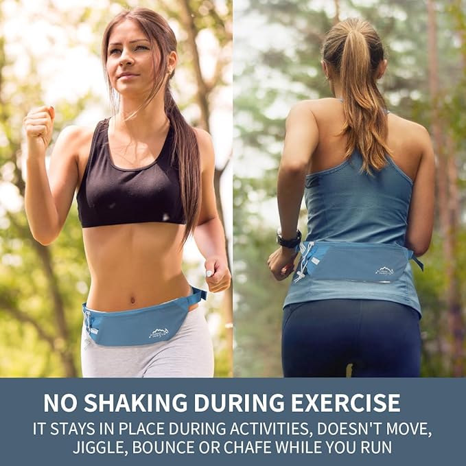 INOXTO Slim Running Belt Fanny Pack for Women and Men Sports Waist Bag Pack with 300ml Water Bottle for Running Walking Cycling Hiking Reflective Running Pouch Belt for All Phones (Black) (Dack Blue)