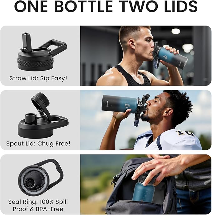 32oz Insulated Water Bottle, Triple Wall Vacuum Stainless Steel Water Bottles - Keeps Cold 48H, Reusable Metal water flask Jug for Gym, Sports, Camping, Hiking,Travel, Starry Sky-Indigo/Black