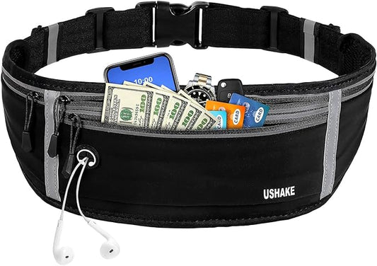 USHAKE Slim Running Belt, Workout Fanny Pack for Men Women,Exercise Waist Pack for Apple iPhone Holder, Runner Belt for Running Walking Cycling Camping Gym