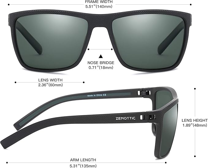 ZENOTTIC Polarized Sunglasses for Men Lightweight TR90 Frame UV400 Protection Square Sun Glasses