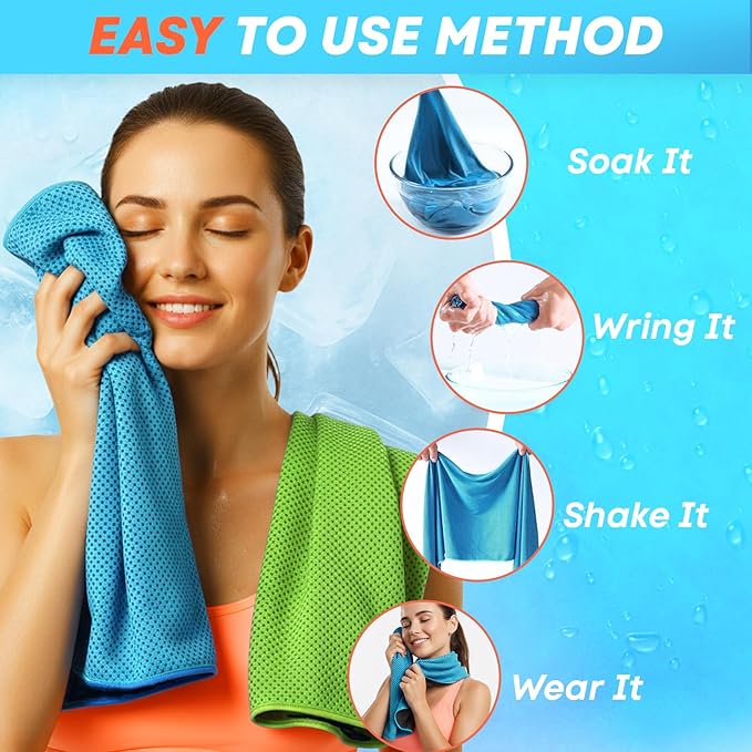 4 Pack Cooling Towels (40"x 12"), Soft Breathable Gym Towels, Outdoors Ice Towel for Neck and Face, Camp Essentials Microfiber Sweat Towels for Gym, Run, Yoga, Workout, Travel, Climb