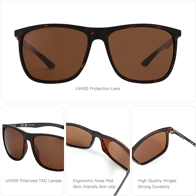 ZENOTTIC Square Polarized Sunglasses for Men Ultralight Carbon Fiber Sun Glasses Driving Fishing Golf Sports UV400 Protection