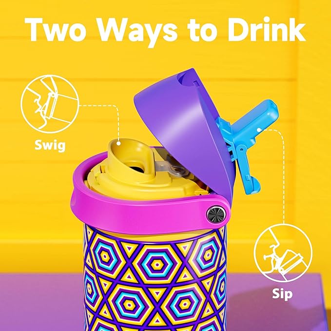 24 oz Insulated Water Bottle for Women: Meoky Stainless Steel Water Bottle with Holder and Shoulder Strap - Leak Proof, Cold for 24 Hours, Protective Silicone Base, BPA-Free for Travel Gym, Neon Beat