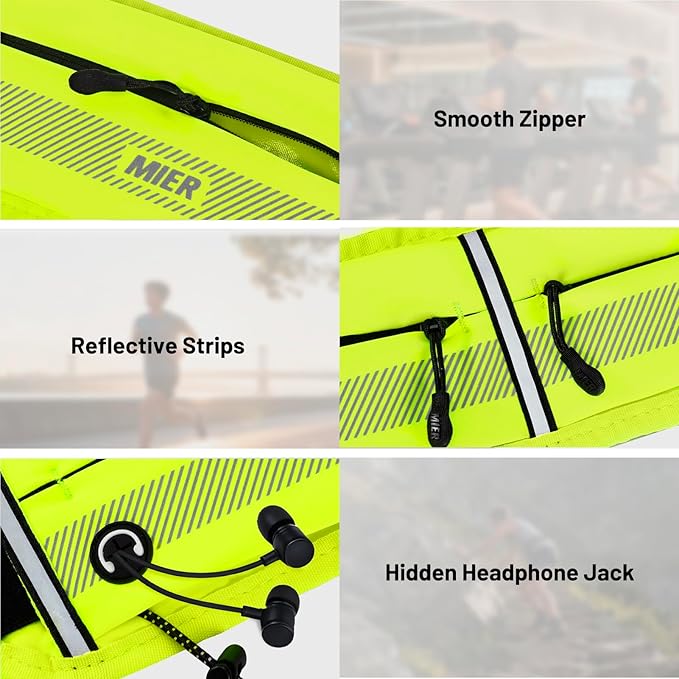 MIER Running Belt for Men Women Slim Fanny Pack Phone Holder Jogging Pouch with Marathon Bib Clip Runner Waist Pack for Walking Cycling for Keys, Cards & Essentials (Neon Yellow)