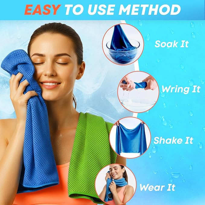 4 Pack Cooling Towels (40"x 12"), Soft Breathable Gym Towels, Outdoors Ice Towel for Neck and Face, Camp Essentials Microfiber Sweat Towels for Gym, Run, Yoga, Workout, Travel, Climb
